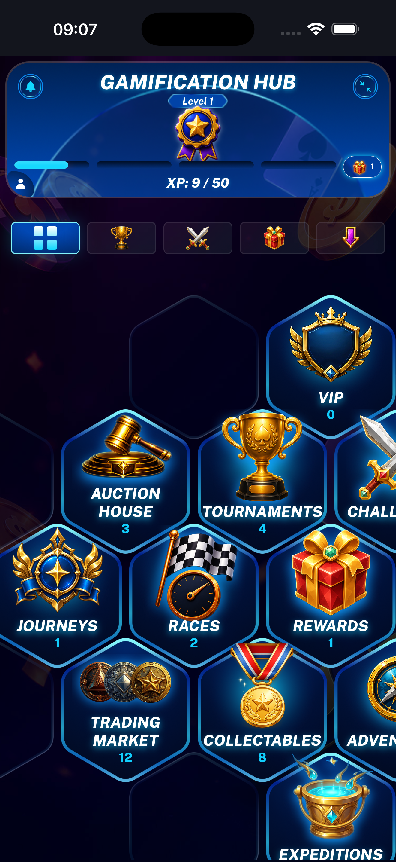 Widgets overview showing the count of unfinished Races